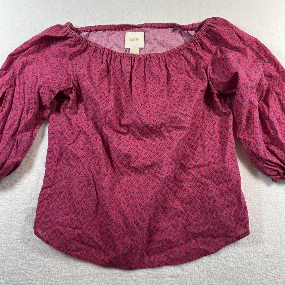 Maeve Blouse Womens XS Pink Off Shoulder Long Balloon Sleeve Floral Boho Top